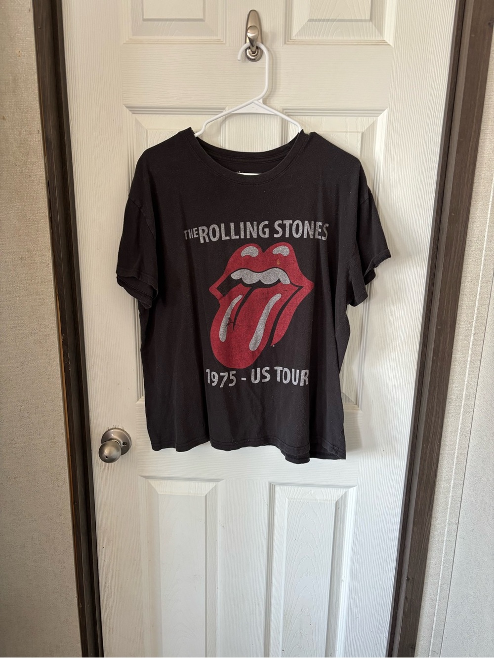 The Rolling Stones Black Crewneck Tee with White Logo Print
